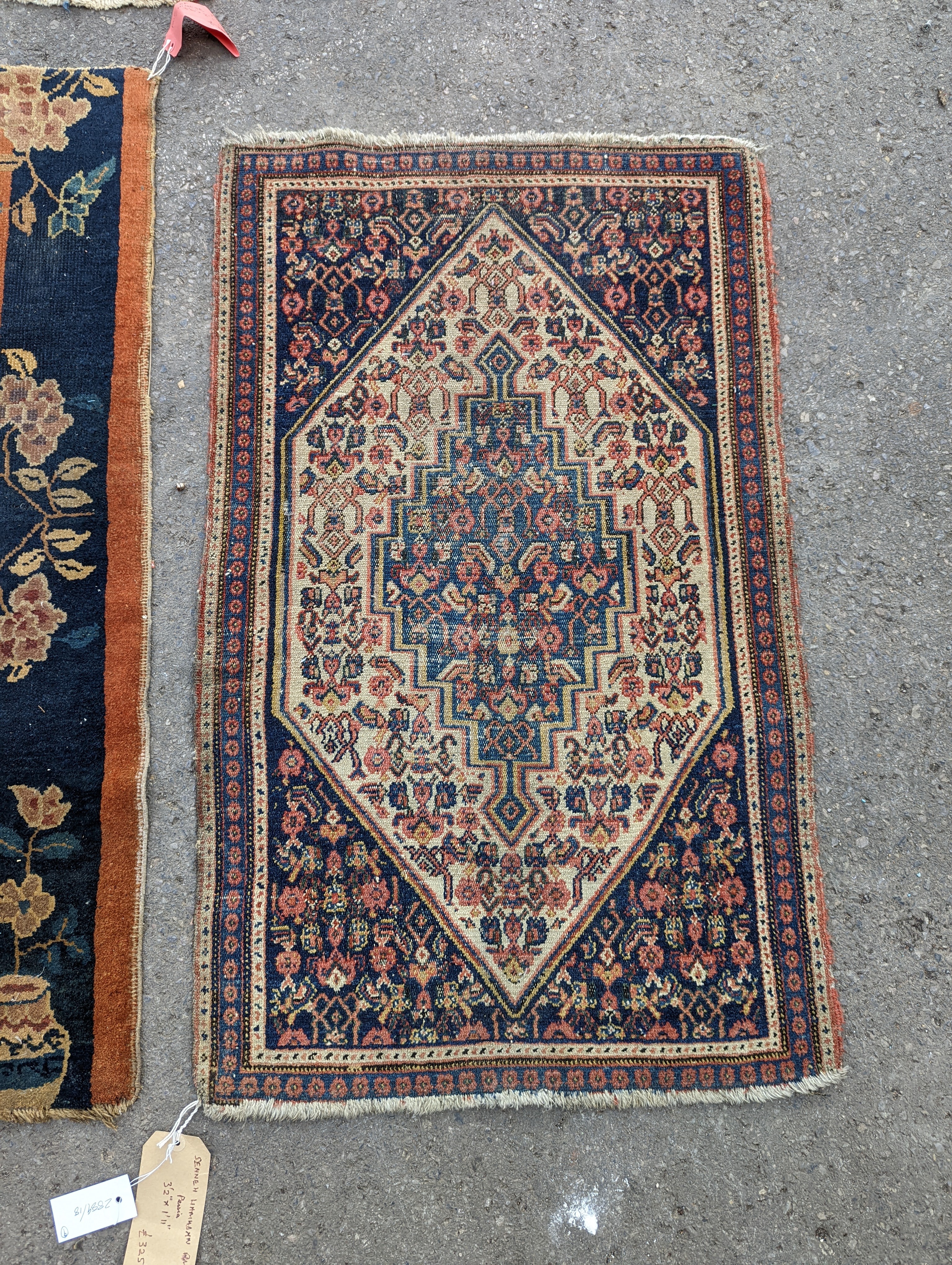 Nine Afghan, Persian and Chinese rug fragments.